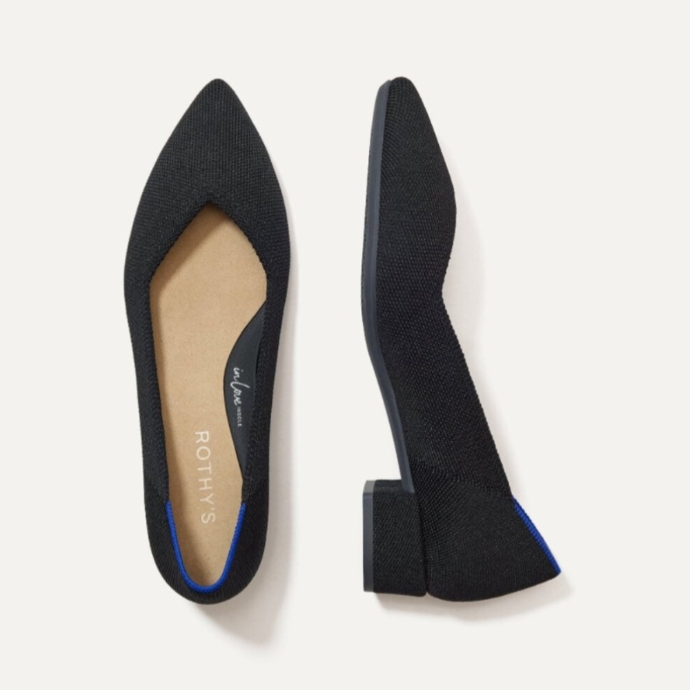 Rothy's Black Flats with Pointed Toe and Low-Cut Vamp
